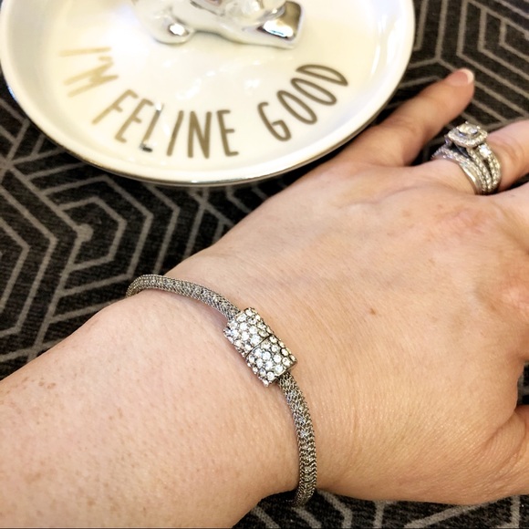 Nadri Jewelry - Pave Magnetic Clasp Silver mesh bracelet